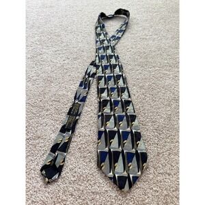 J. Riggins Hunting Horn Tie Mens OS Blue Green Gold Geometric Abstract Silk USA